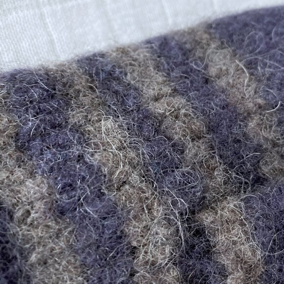 Handmade 🇨🇦 Wool Felt Fingerless Mittens - Blue and Grey Stripes - Picture 7 of 7